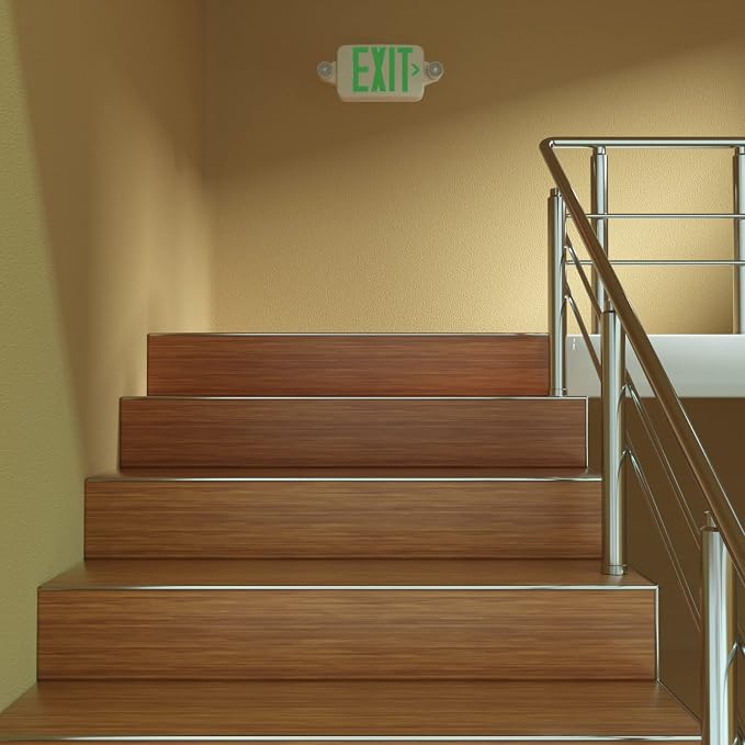 Freelicht 12 Pack Green Double-Sided LED Exit Signs with Emergency Light | UL Listed,Two Adjustable Heads,Wall & Ceiling Mount,Hard Wired,120/277V AC, 90 Min Backup,Flame Retardant,Commercial Use