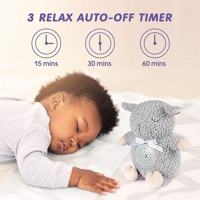 BEREST Baby Sleep Soother with Projector Night Light & Auto-Off Timer, Musical Sheep Plush Toy with White Noise, Heartbeat, Shushing, Lullabies for Newborns, Infants Shower Gift