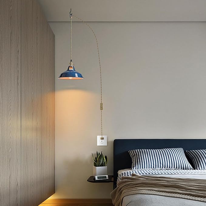 YUBOLE Farmhouse Plug-in Pendant Light-Dark Blue Barn Hanging Light | Adjutable Hanging Cord with On-Off Switch Swag Lamp Renter Fridenly for Kitchen Bar Cafe Bedroom Loft