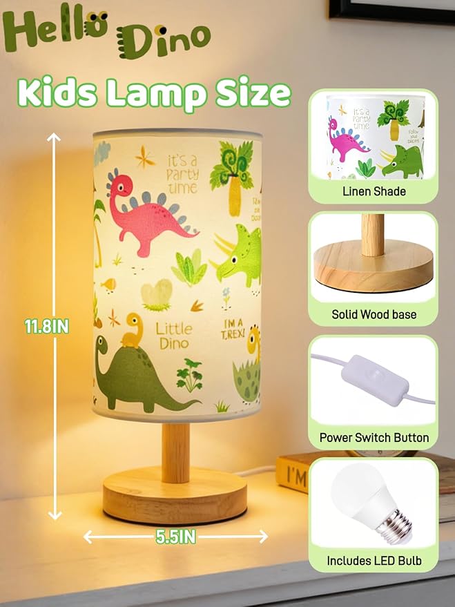Dinosaur Lamp,Dinosaur Kids Table Lamps for Bedroom Boys Bedside Lamp,Dino Gifts for Kids,3-Colors Mode Nightstand Night Light with Cartoon Lampshade LED Desk Lamp for Girls Boys Room Nursery Decor