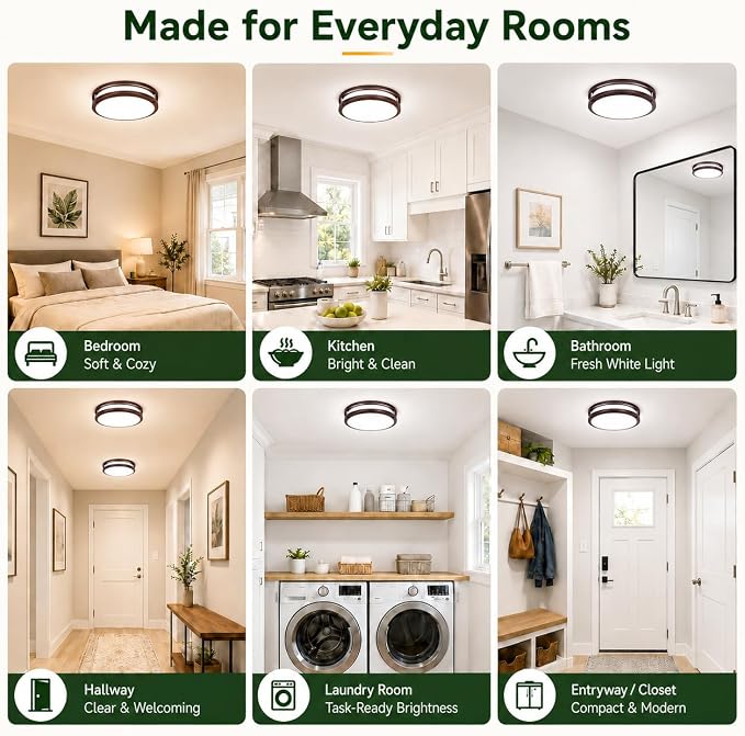 2-Pack 36W LED Ceiling Lights, 12Inch Oil Rubbed Bronze Saturn Flush Mount Light Fixtures 3600LM 2700K/3000K/4000K/5000K/6500K Adjustable, Modern Dimmable Lighting for Hallway Bathroom Kitchen Laundry