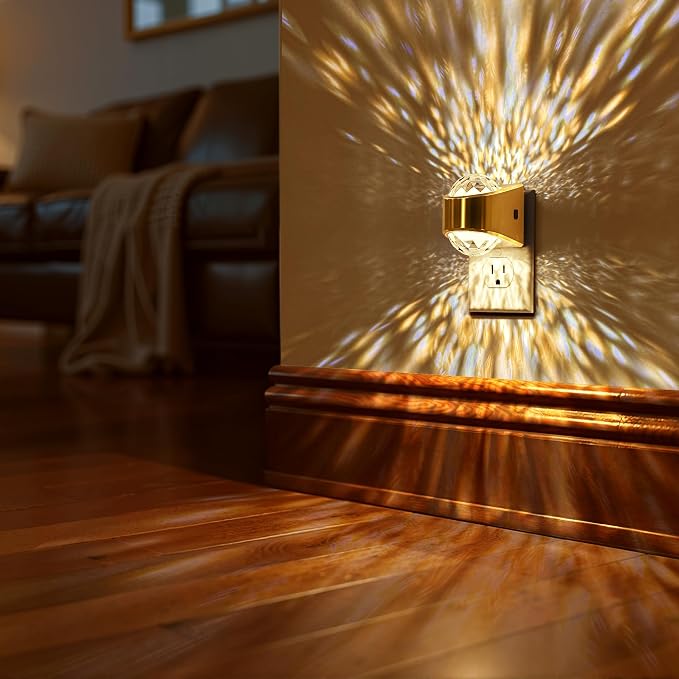 Night Light Plug into Wall, Color Changing Night Light for Kids | 3CCT Diamond Design with Star Projector, Dusk to Dawn Sensor for Nursery Bathroom Bedroom Gaming Room Decor Gift, 2 Pack