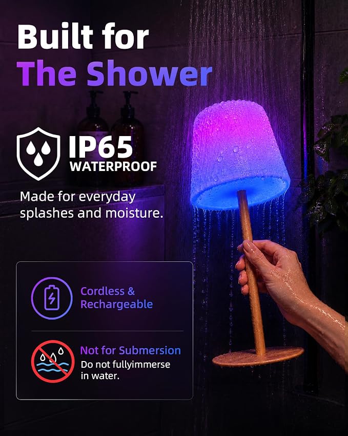 EZVALO Spa-Like Shower Lamp – Waterproof Bathroom Lamp with Remote, Rechargeable Cordless Mood Light, 3 Color Temps & 80 RGB Colors for Relaxing Bathroom & Bathtub Experience (1 Pack)