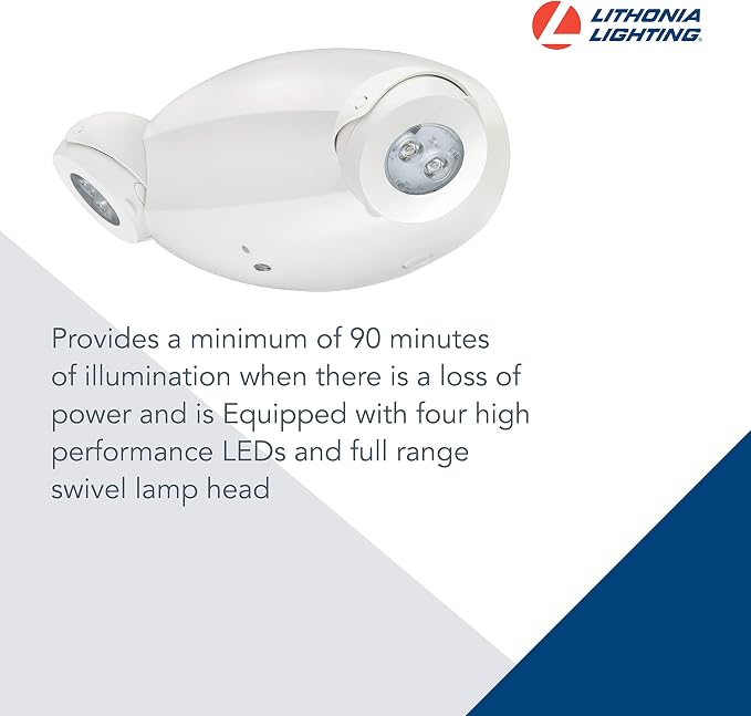 Lithonia Lighting Quantum Emergency Light, 2 Aimable Lamp Heads, 120/277V | Ceiling or Wall Mount, White Thermoplastic, Contemporary Commercial LED Emergency Lights w/ 120/277V Dual Voltage (ELM4L)