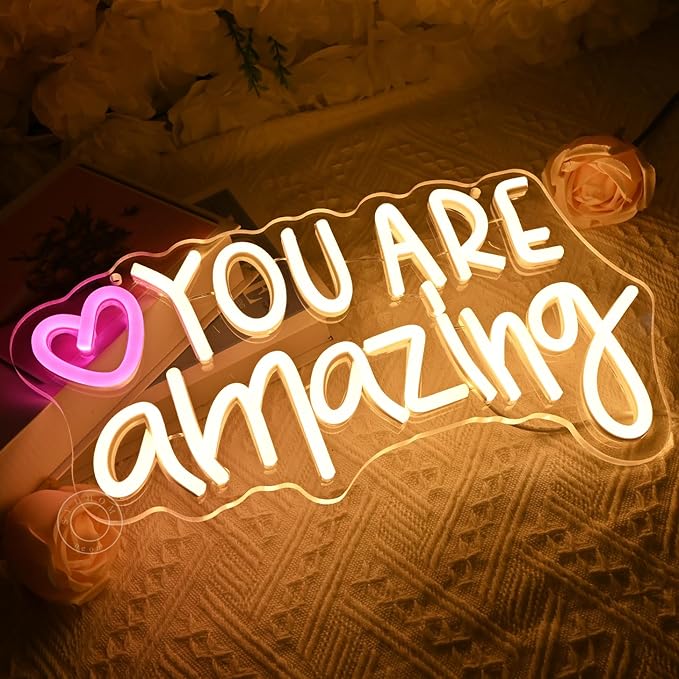SYLHOME Led Neon Light Sign You Are Amazing Heart Classroom Kids Room Besroom Wall Decor Sign Banner Birthday Christmas Party Backdrop 13.8" X 8" USB