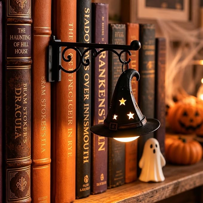 Library Lantern-Decorative Bookshelf Lighting, Reading Nook LED Nightlight, Metal Bookcase Lamps, Vintage Table Desk Luminaires, Studious Home Room Ornament (E-1Pc)