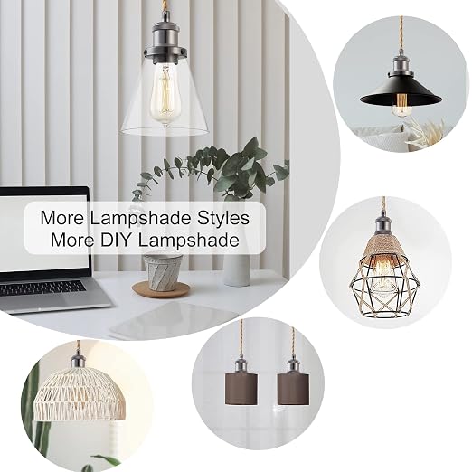 15.4ft Pendant Light Cord Kit, Industrial Vintage Plug in E26 Socket Hanging Light with Switch, Hemp Rope Hanging Light Fixture for Pendant Lamp Farmhouse Lamp Cable DIY