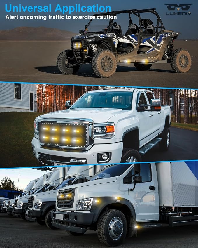 LUMENIX Grille Strobe Lights Kits for Trucks w/Controller, 8PCs High-Intensity LED Deck | Surface Mount Emergency Construction Vehicles Snowplow Towing Side Marker Flashing Warning Light- White Amber