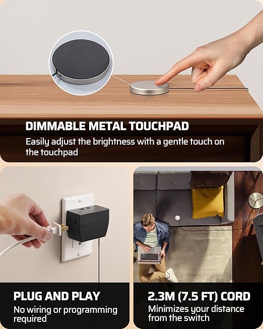 DEWENWILS 2 Pack Touch Dimmer Switch, Plug and Play Lamp Touch Control Pad, Touch Lamp Switch, Full Range Dimmer, Dimmable LED/CFL Lights, Incandescent Bulbs, Extension Cord Dimmer, ETL Listed, Black