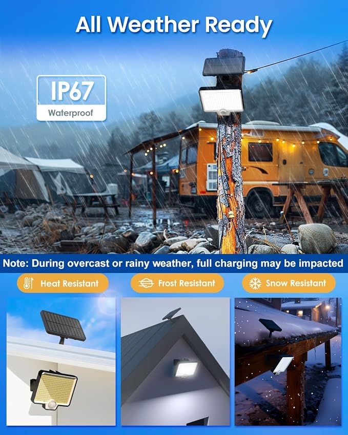 294 LED Split Solar Motion Sensor Outdoor Lights, 2600Lm Solar Flood Lights, IP67 Waterproof Outside Solar Powered Security Spot Lights for Porch Patio Yard Garage Fence Garden, 2 Pack Black | AUDERWIN 294 LED, 2600Lm, Angle Adjustable Solar Powered Se...