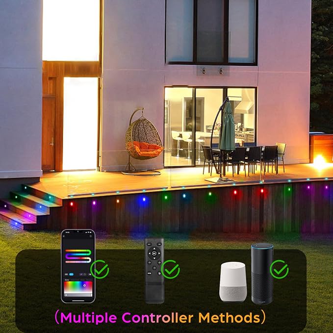 Sumaote LED Deck Lights Kit, 6 Pack 1.22" WiFi Smart RGBW+IC Multicolor | Recessed Low Voltage 12V IP67 Waterproof, App Control Dynamic Color Changing, for Outdoor Step Stair Garden Yard Landscape