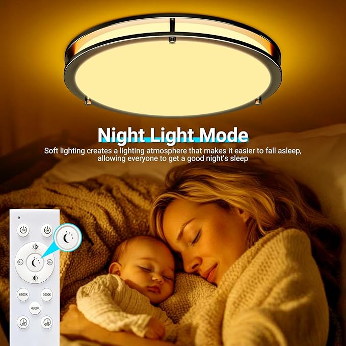 libtit 10Inch Flush Mount Ceiling Lights with Remote, 18W Dimmable LED Ceiling Light with Nightlight and Timer, 3000K-6500K Adjustable Black Light Fixture for Closet Kitchen Hallway Bathroom-2Pack