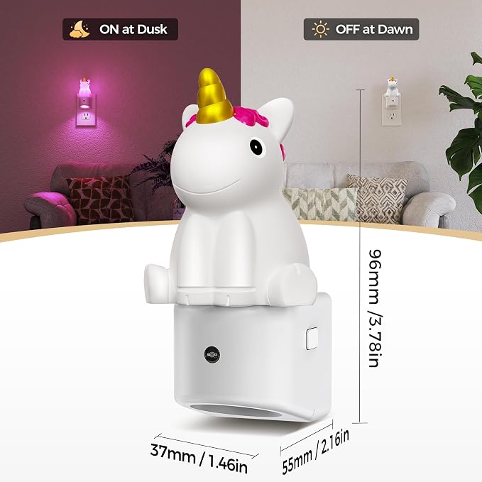 Night Light for Kids,3D Cute Unicorn Kids Night Light with Sensor | Dusk to Dawn Sensor,RGB+Soft White 3000K,Plug in Night Light for Kids Room Decor,Birthday Gift Nightlight for Kids