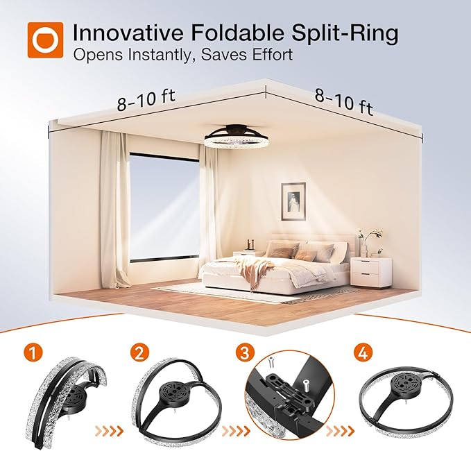 addlon Ceiling Fans with Lights and Remote, 18'' Low Profile Ceiling Fans, 3000-6000K Dimmable Modern Flush Mount LED Fan Light, Fandelier Ceiling Fan for Bedroom, Kitchen, Living Room, Black