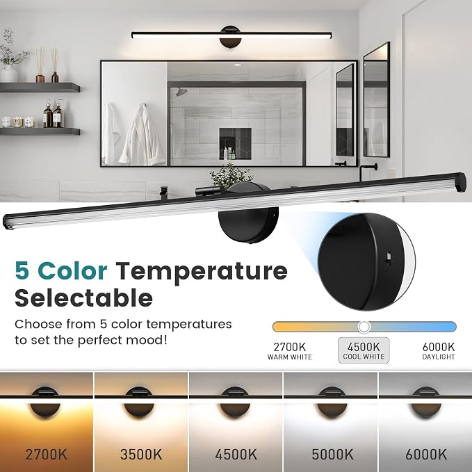 KAISITE Black Vanity Light 39 Inch Modern Bathroom Light Fixture Over Mirror 24W Dimmable 5CCT LED Vanity Light for Bathroom Restroom Farmhouse Rotatable Bath Vanity Light Bar