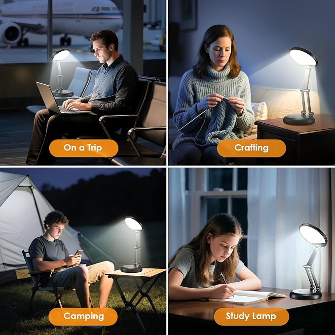 One Fire Cordless Lamp, 3600mAh Battery Operated Lamp, Rechargeable Lamp | 3600mAh Battery, 200H Use, 10 Brightness Levels, Foldable Design, Wireless Portable Light, Memory Function