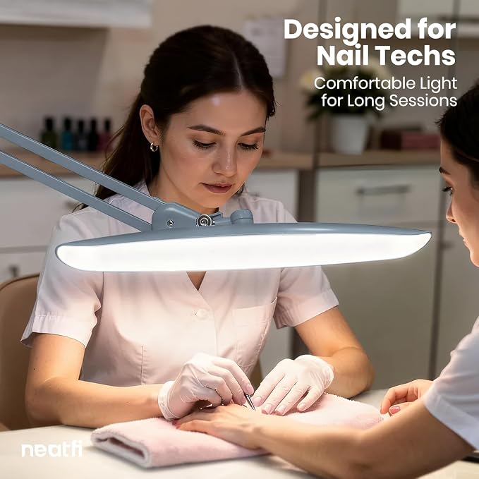 Neatfi XL 2200 Lumens 24W LED Desk Lamp – Shadow-Free Task Lighting | 4-Level Dimming | Home Office & Crafts Use | 20-Inch Wide Head (Gray, Non-CCT with Clamp)
