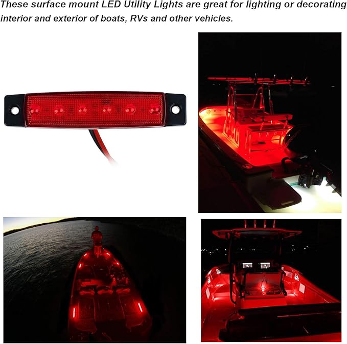 PSEQT LED Boat Interior Lights Marine Courtesy Light Strip Deck Transom Cockpit Navigation Lighting Waterproof for Fishing Pontoon Kayak Yacht Sailboat (Red 10Pcs)
