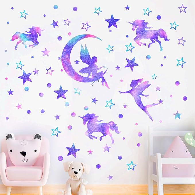 DIY Creativity Starry Sky Astronaut Night Light Wall Stickers Cartoon Rabbit Stickers Star Spaceship Night Light Stickers Room Decoration Wall Stickers (Colorful Starry Sky)
