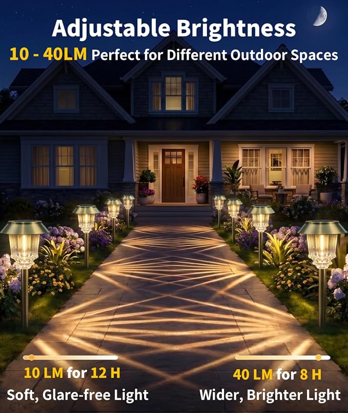 XMCOSY+ Solar Pathway Lights Outdoor, 4 Pack Solar Garden Landscape Lights | Bright 40 LM Adjustable Brightness for 8-12H, Aluminum & Glass Solar Powered, IP65 Metal Outdoor Solar Lighting Walkway Lawn