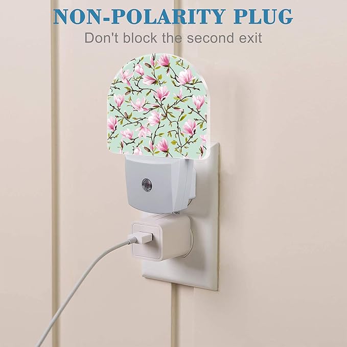 Plug in Night Lights Magnolia Flowers and Leaves Nightlight Plug Into Wall Dusk to Dawn Sensor LED Night Light for Kid Girls Boys Room Decor, Hallway, Kitchen, Bathroom, Nursery, Stairs