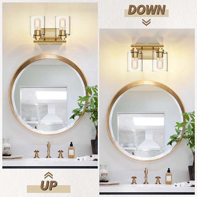 Bathroom Vanity Light Over Mirror,Bathroom Light Fixture Wall Sconce Lighting for Bedroom,Living Room (Gold, 2-Light)