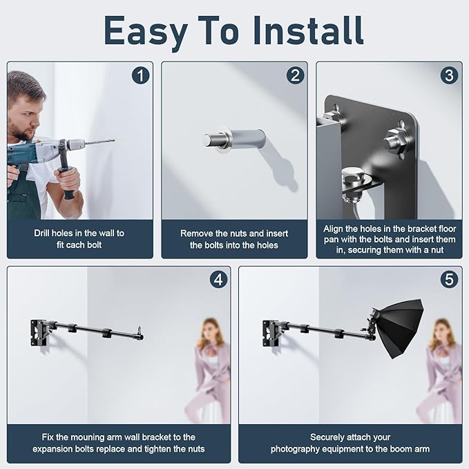 Ring Light Mount - Wall Mount Triangle Boom Arm.43inch/110cm