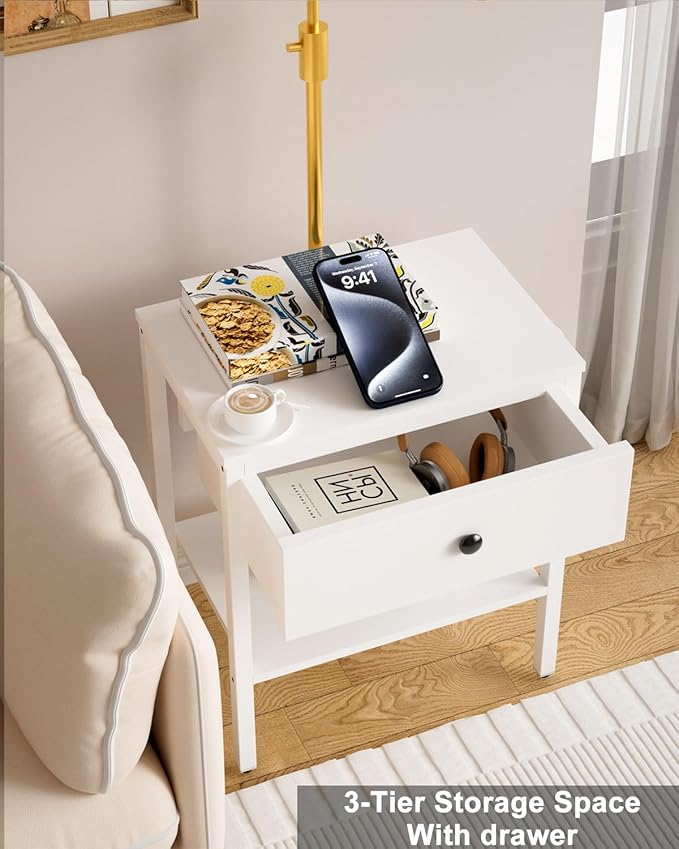 Lightdot 58IN Floor Lamps with End Table Attached, Dimmable Floor Lamp Side Table with Drawers& Bulb Included, 350° Rotatable Modern Standing Lamps for Bedroom/Sofa Beside/Corner Decor-White