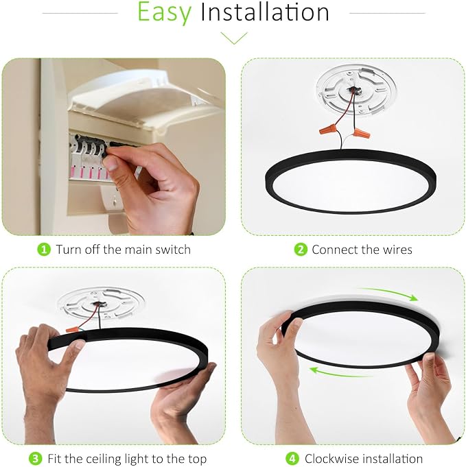 1Pack LED Flush Mount Ceiling Light Fixture, 9 Inch 1800LM 18W, Super Slim Selectable 3CCT 3000k/4000k/6500k Wired LED Ceiling Lights for Bedroom,Living Room,Hallway,Office(Black)