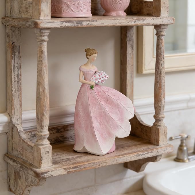 Guichifun Fairy Statue, Modern Table Decor, Pink, 5 x 3 x 7.5 Inch | Leaf Angel Girls, Resin, Living Room Office Sculpture, Indoor Rustic Figurines