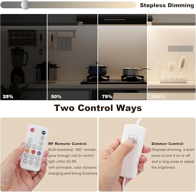 MY BEAUTY LIGHT Bright Silicone LED Under Cabinet Lights, 3.8ft Plug-in 4000K 950lm Warm White Dimmable Under Cabinet Lighting Strip with RF Remote for Kitchen, Under Counter, Bedroom, Bathroom Decor