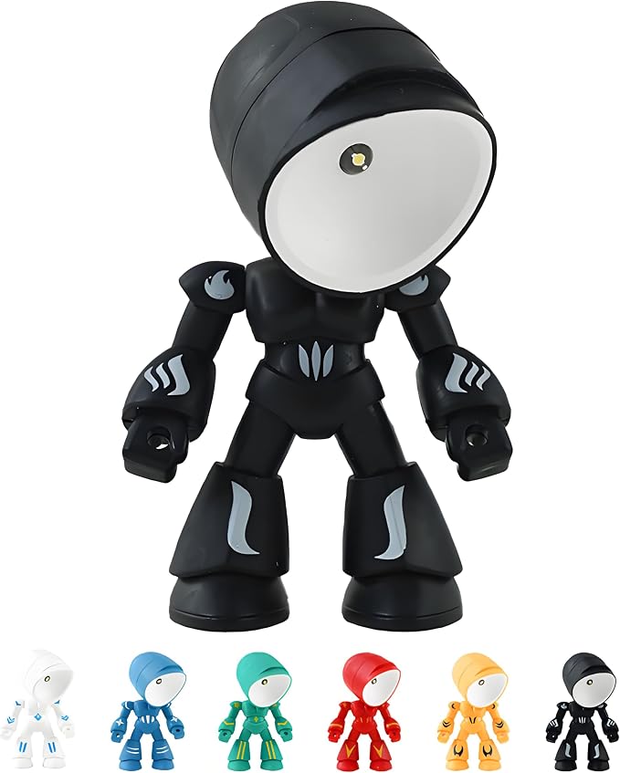 LED Mini Night Light,Adjustable Cute Cartoon Robot Companion Table Light,Adjustable Lonely Robot Cartoon Cute Robots Design Companion Table Light Magnetic Base for Gifts (Black)