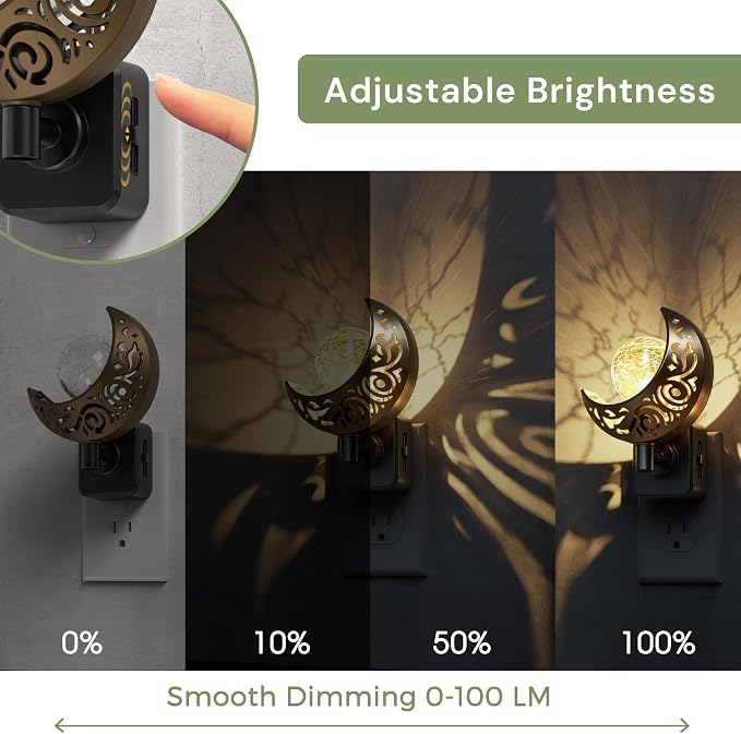 L LOHAS LED Night Lights Plug into Wall Moon Sphere Decor Night Light | Dusk to Dawn Sensor, Landscape Glass Globe Nightlight, 0-100LM Dimmable, for Bedroom Living Room Hallway[2 Pack]