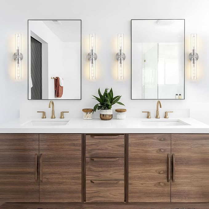 Lanhall 2-Light Brushed Nickel Bathroom Light Fixtures Over Mirror Modern Vanity Light Wall Lighting with Clear Glass Shade for Bathroom, Bedroom, Hallway, Cabinet