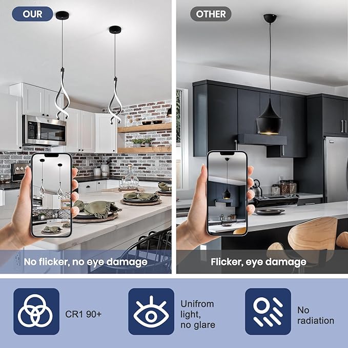 Spiral Led Pendant Lights 14W White 6000K Modern LED Pendant Light Fixture for Kitchen Island Stylish Black Chandelier for Kitchen Dining Room Bedroom Living Room Corridor Stairs