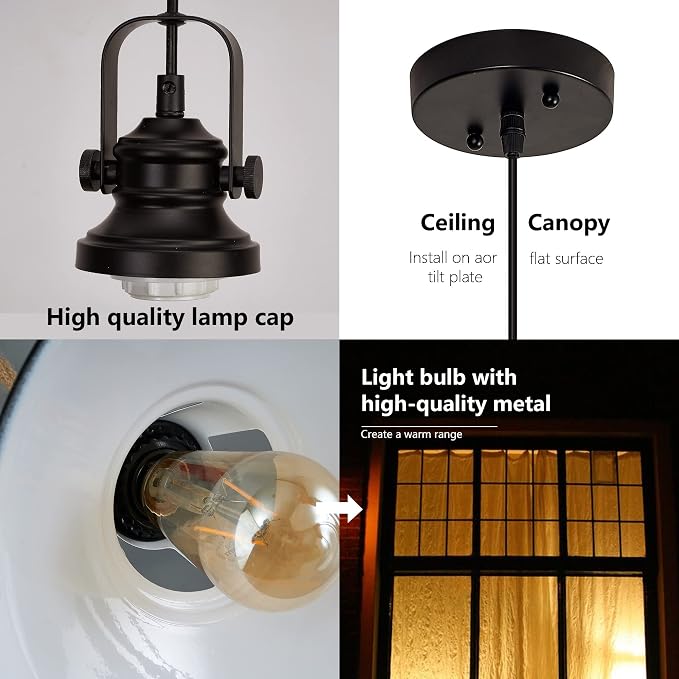 Black Farmhouse Pendant Light,Blacks Pendant Lighting for Kitchen Island,Matte Black Hanging Lighting Fixture Over Sink for Dinning Room Bedroom Hallway,3 Packs
