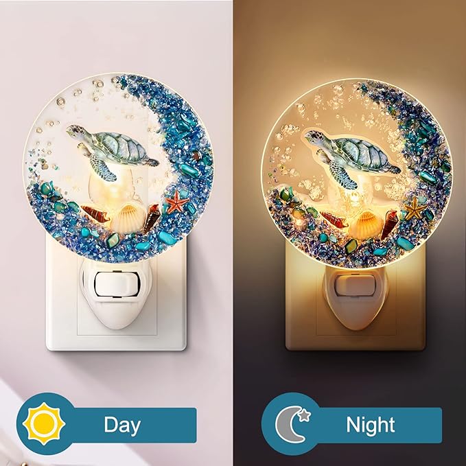 Hortsun Plug in Seashell Night Light Ocean Sea Animal Decorative Night Light Plug in Beach Lamps Vintage Ocean Lamps for Adult for Home Bedroom Living Room Bathroom Wall(Sea Turtle)