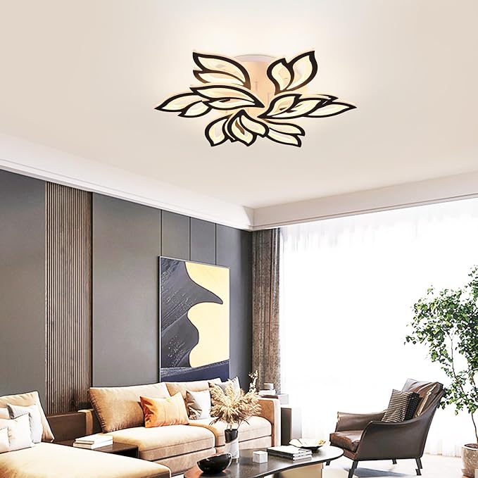Garwarm 29.9" LED Flush Mount Ceiling Light, Dimmable Modern Flower Fixture | Flower Ceiling Light with Remote, Black,Acrylic, Stepless Color Temperature Change for Bedroom Living Room Kitchen