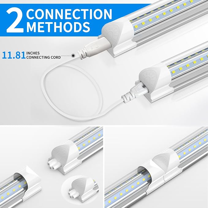 (6-Pack) CNSUNWAY LED Shop Lights 2FT, 22W 3300 LM 6500K, V-Shaped Linkable | High-Efficiency Under Cabinet Lighting, T8 Shop Light for Workbench, Kitchen, Workshop, Basement, Plug and Play ETL Listed
