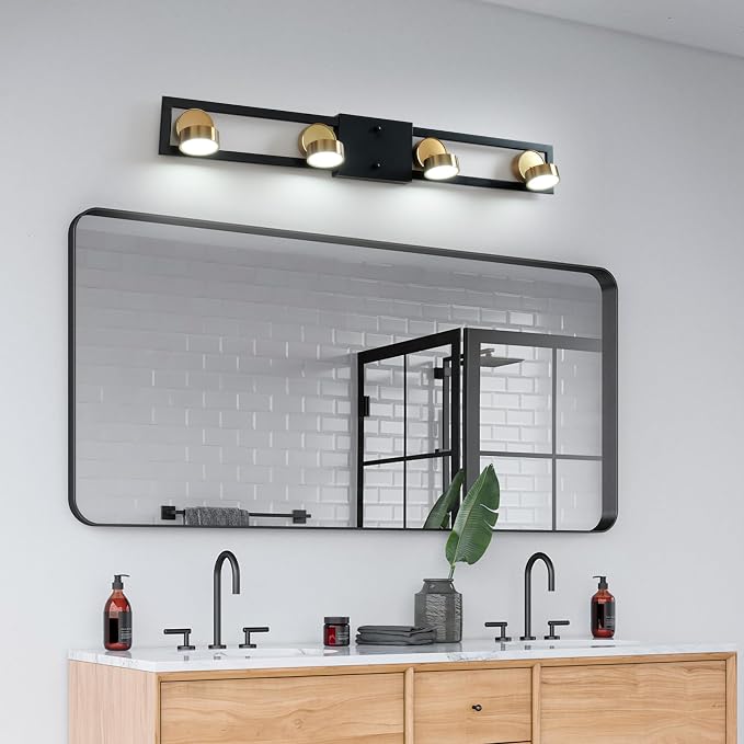 Garwarm 35 Inch LED Track Lighting, Dimmable Low Profile Ceiling Light | Modern Ultra-Slim Flush Mount with 270° Rotatable Heads,Black Gold,3000K-6500K for Kitchen, Dining Room, Bedroom, Office