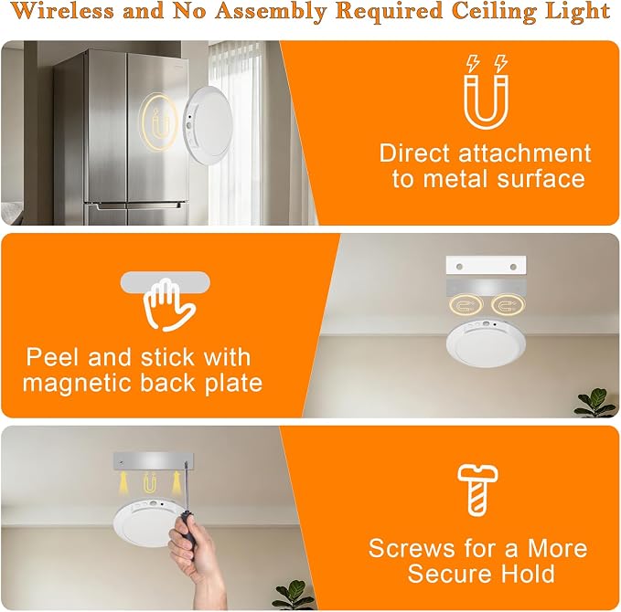 Motion Sensor Ceiling Light Battery Operated with Remote, 4 Pack Wireless Rechargeable Ceiling Lights Indoor, 3CCT Dimmable Closet Night Light for Shower Stairs Shed Hallway Porch RV and Tent