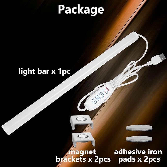 12 Inch LED Light Bar USB Powered 3 Colors, Dimmable Magnetic Frosted Cover | White, Warm White, Yellow, with Switch for Under Monitor, Under Desk, Cabinet, 3D Printer, Over Sink