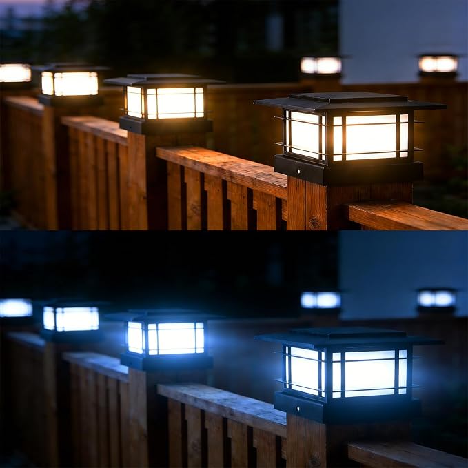 Dynaming 4x4 Solar Post Cap Lights Outdoor with 2 Color Modes, 8 Pack Fence Post Solar Lights Black Shell Fit for 4x4 Vinyl/Wooden Posts, High Brightness LED Lighting Decor for Garden Deck Patio