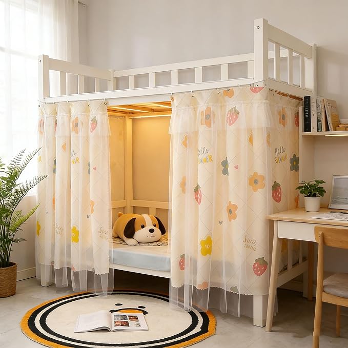 Dorm Blackout Privacy Bottom Bunk Bed Curtains - 2 Panels 78.7"x45.3", No Drill Installation for Twin Loft Beds, Light Blocking Under Bed Canopy with Hanging Hooks & Ropes