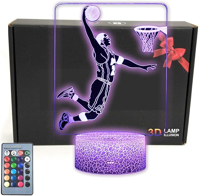 TriPro Basketball Player 3D Illusion LED Desk Lamp Night Light with 16 Colors Fans Decorations