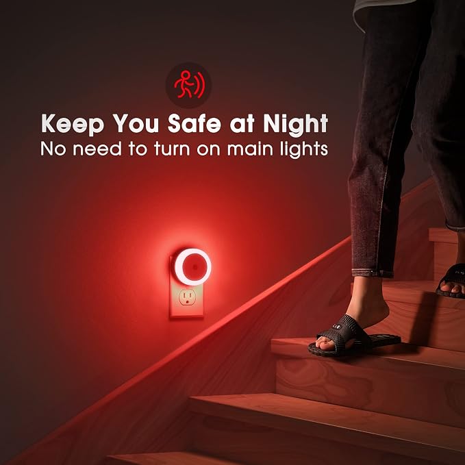Night Lights Plug into Wall Red Night Light Dusk to Dawn Sensor | 4 Pack 60 Lumens, 0.6W, ABS Plastic, Perfect for Bedroom, Hallway, Bathroom, Kitchen, Stairway, Nursery