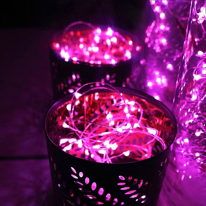 6 Pack Fairy Lights Battery Operated 10ft Silver Wire 30LEDs Pink | No Remote,Battery Operated Fairy Lights,Waterproof Silver Wire, Micro Starry Lights for DIY Wedding Centerpiece Table Décor