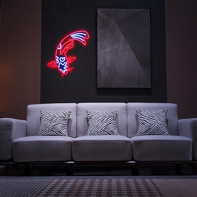Koi Neon Sign - Japanese Fish Led Neon Lights - Red & Blue - Lucky Fish Signs for Wall Decor - 17'x9.5' with USB/Switch for Bar, Restaurant, Office, Living Room