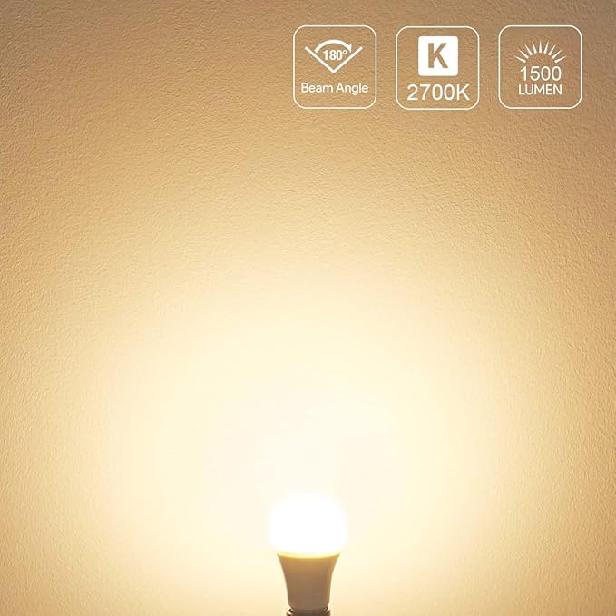 Lepro 100W Equivalent LED Light Bulbs, 14W 1500 Lumens 2700K Warm White Non-Dimmable, A19 E26 Standard Base, 10000 Hour Lifetime, Pack of 3