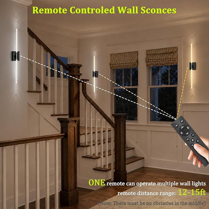 Crystal Bubble Wall Sconces Set of 2, Black 10000mAh Rechargeable | Wireless Lights with Remote & 360° Rotate, 4 Color Temps Dimmable, 31.5" Wall Lamp for Bedroom Living Room Mirror